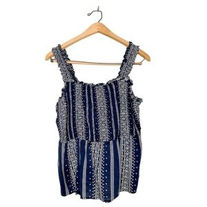 Old Navy Womens Casual Boho Smocked Blue Print Tank Top Large L